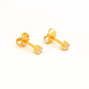 3MM Cubic Zirconia 24K Pure Gold Plated Ear Studs